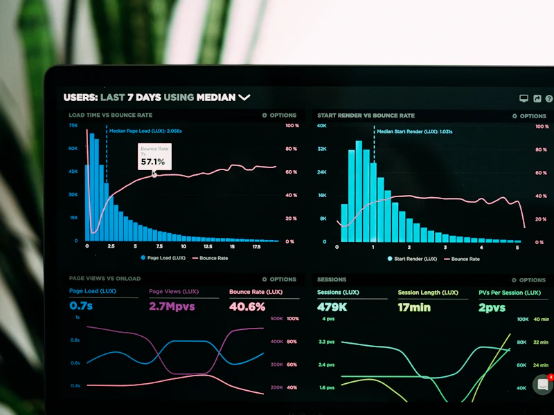 Web analytics dashboard with traffic charts